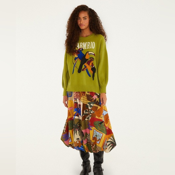 Farm Rio: Multicolor Tropical Balloon Organic Cotton Midi Skirt